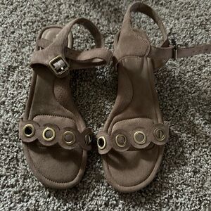Brown Suede Sandals with Buckle Detail